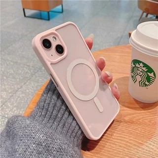 Ốp điện thoại mềm hình tròn từ tính siêu trong suốt Tương thích cho iPhone 16 15 Pro Max 14 13 12 11 Pro Max XR Vỏ bảo vệ Macaron Cove chống sốc
