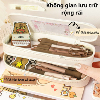 Túi đựng bút 2 ngăn dung tích lớn chất liệu da PU chống thấm nước hoạt hình dễ thương, Hộp đựng bút cao cấp