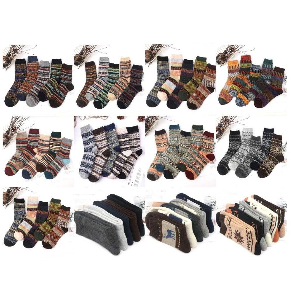 WEETW 5 Đôi Tất Cotton Nam, Tuyết Giữa Bắp Chân Dày Tất Mùa Đông, Mềm Mại Ấm Áp Phong Cách Bắc Âu Giáng Sinh Ống Len Tất Thu Đông
