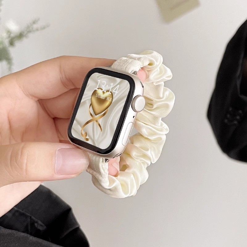 Dây đeo Scrunchie co giãn Ice Silk cho Apple Watch Series 10 42mm 46mm 7 8 9 45mm 41mm 6 5 4 Dây đeo vòng đơn mỏng cho IWatch 40mm 44mm 38mm 42mm