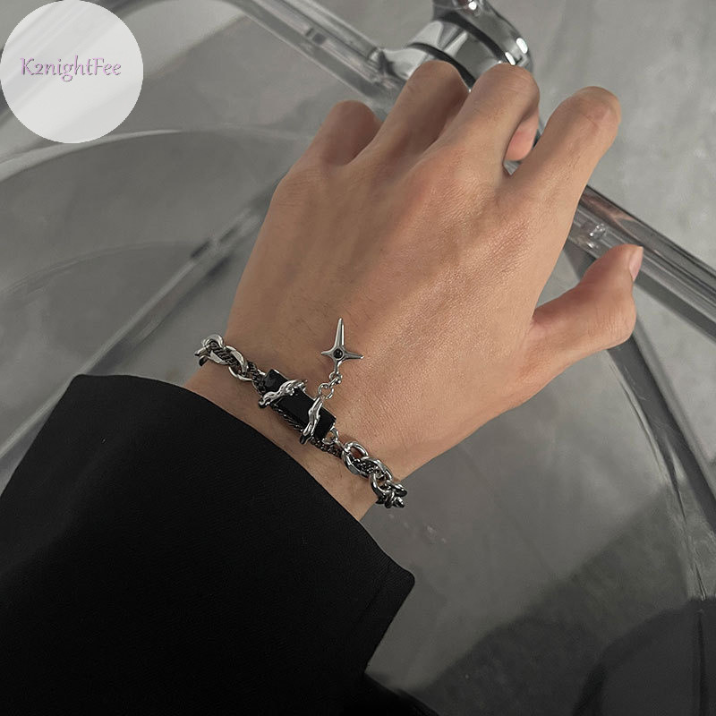 K2nightfee Retro Đen Zircon Ngôi Sao Vòng Tay Dành Cho Nữ Quà Tặng Xu Hướng Dây Xích Kim Loại Unisex Goth Trang Sức Cặp Đôi Mới Phụ Kiện VN