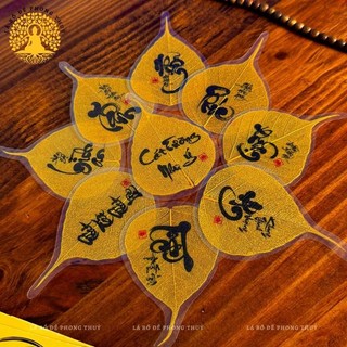 [Tặng Bao Lì Xì Lộc] Lá Bồ Đề Nhũ Vàng Thư Pháp Tài Lộc, Bình An May Mắn, Để Ốp Lưng Điện Thoại, Bỏ Ví/Bóp,...