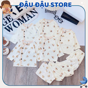 Set 2/3 Bộ quần áo sơ sinh dài tay thun lạnh cho bé trai gái 3-9 kg màu kem in hoạ tiết dễ thương [DL02] Đậu Đậu Store