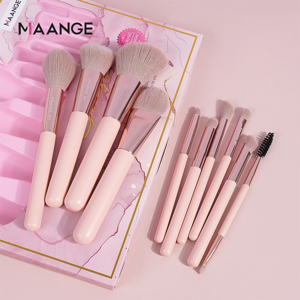 Bộ cọ trang điểm 10 món MAANGE Phấn Hoa Bộ cọ trang điểm cao cấp hộp quà tặng chuyên nghiệp 55075