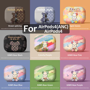 Vỏ tai nghe hình gấu tím cho AirPods 4/Pro/Pro 3/2 Gen, vỏ nhiều màu, tương thích AirPods Pro