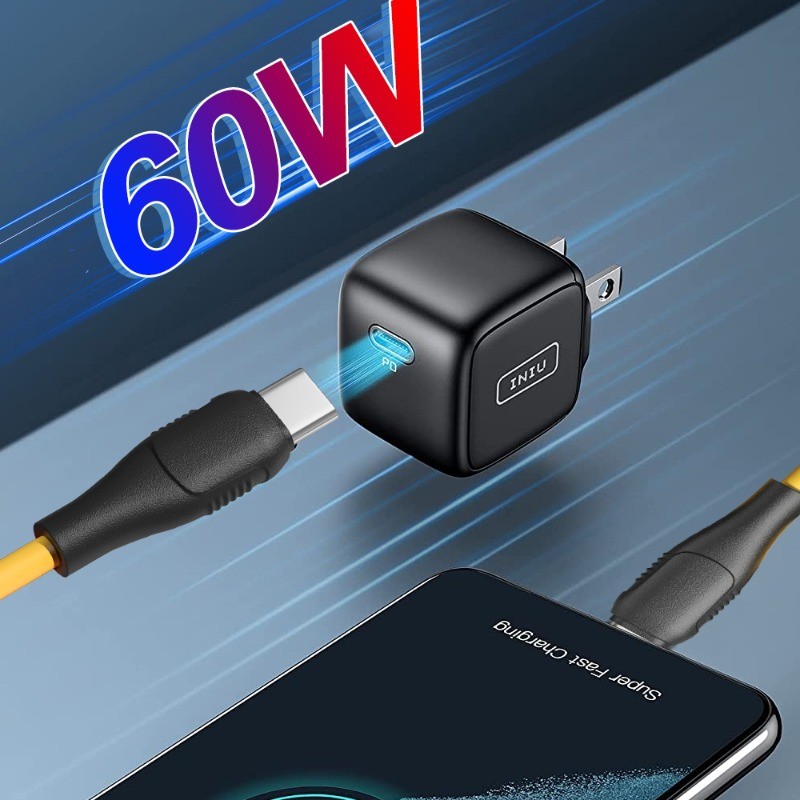 Cáp sạc USB-C di động 60W - Dây truyền dữ liệu Type-C hai đầu - Phụ kiện sạc màu vàng thực tế