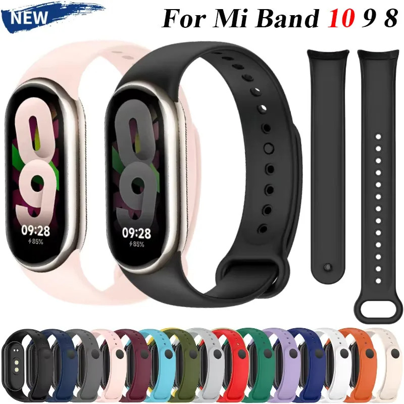 Không có đồng hồ Dây đeo silicon cho Xiaomi Mi Band 10 9 8 Thể thao Nút kim loại Vòng đeo tay Phụ kiện thay thế