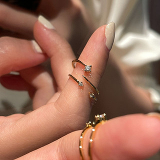Nhẫn Vàng Nữ Mini Zircon Siêu Mỏng Nhẫn Nữ Có Thể Điều Chỉnh Mở Niche Nhật Bản Tối Giản Trơn Ban Nhạc Đuôi Nhẫn Đa Năng