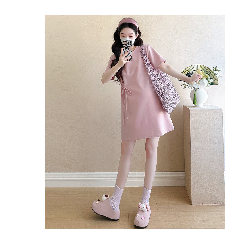 Trang phục bà bầu mùa hè, váy cà vạt dáng rộng style Hàn Quốc