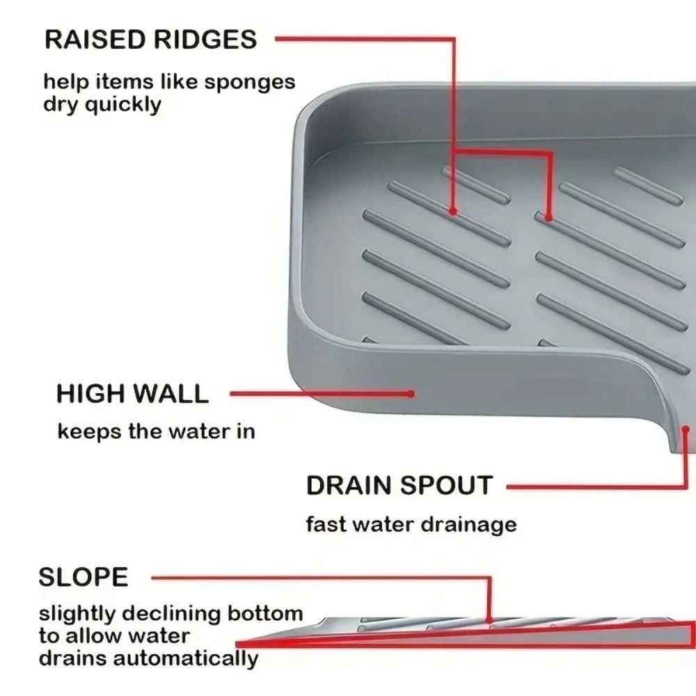 Giá đỡ lưu trữ bọt biển, Khay tự thoát nước Nhà tổ chức bồn rửa Khay silicon, Mặt bàn bền bỉ Bồn rửa xà phòng Tiện-FE123