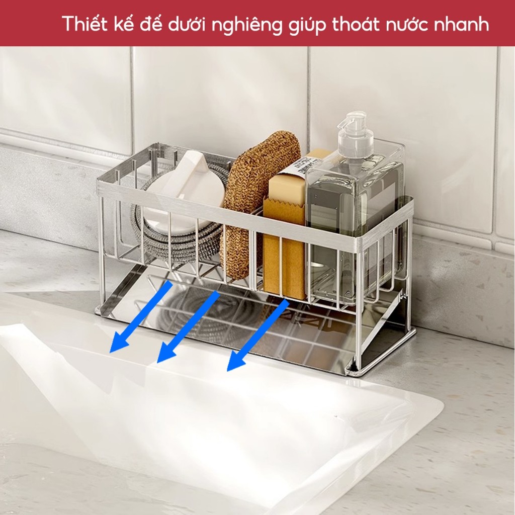 Giá Để Đồ Rửa Chén Bát inox 304 chống rỉ Kệ Đựng Đồ Bồn Rửa Bát Tiện Lợi Kèm Khay Hứng Nước