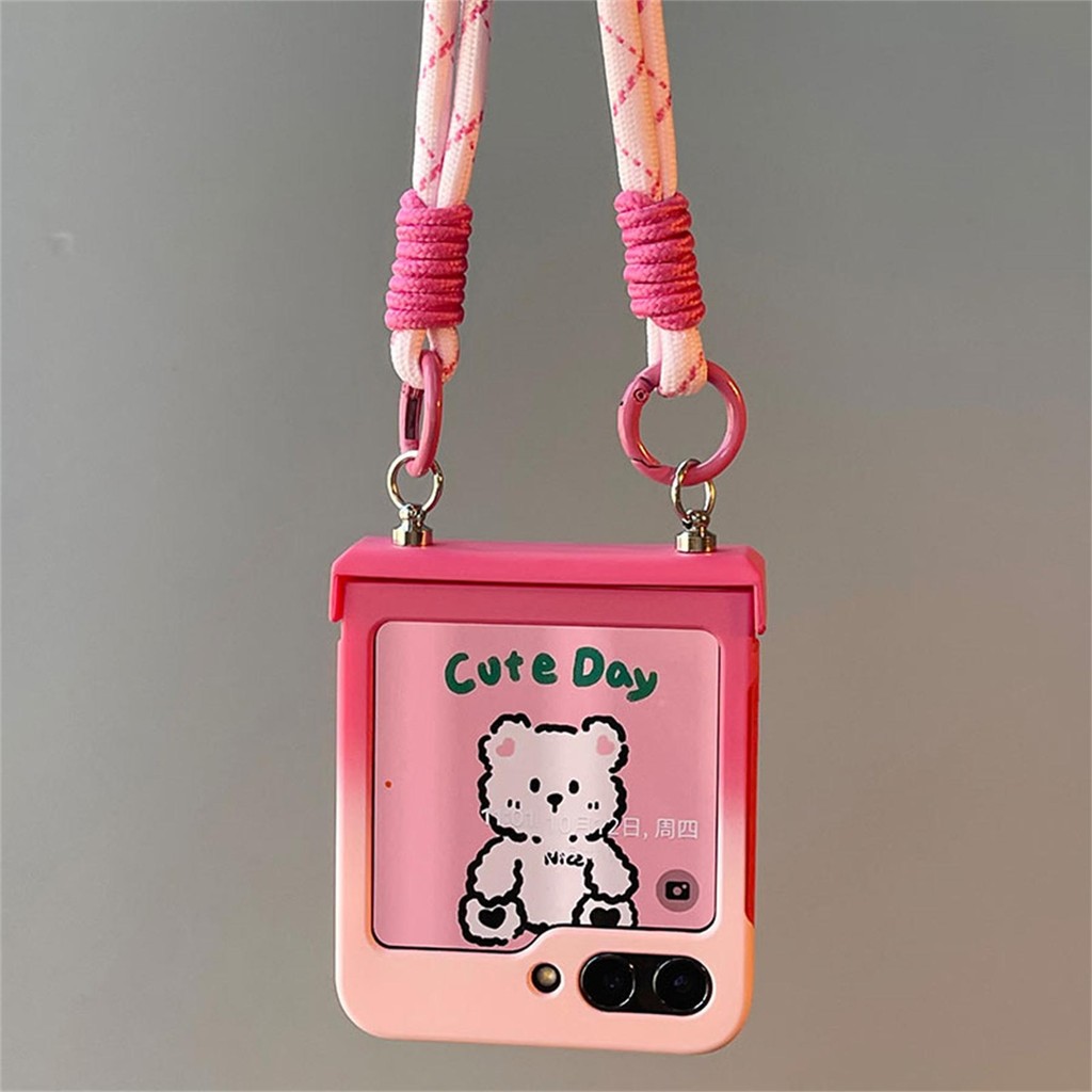 Ốp Điện Thoại Thích Hợp Cho Samsung Galaxy ZFlip7 Dễ Thương Hàn Quốc Kawaii Thỏ Vòng Giá Đỡ Gradient Có Dây Đeo Tay Cho ZFlip 7 6 5 4 3 5G Vỏ Bảo Vệ Vỏ Chống Sốc