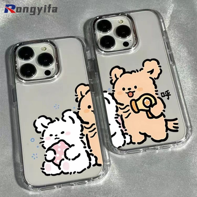 Ốp Điện Thoại Con Chó Con Dễ Thương Cho iPhone Air 17 16E 16 Pro Max 15 14 Plus 13 12 Mini 11 Pro Max X XR XS Max 8 7 6 6s Plus SE2 SE3 Vỏ Hoạt Hình Cặp Đôi Chó Trong Suốt Ốp Lưng Mềm