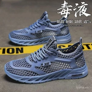 Phong Cách Mới Mùa Hè Rỗng Nam Giày Lưới Phong Cách Thường Ngày Lưới Thể Thao Giày Lưới Thoáng Khí Chạy Chống Trơn Trượt Lưới 0718