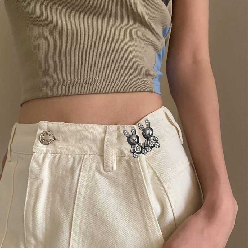 Quần Jean Thỏ Mới 2 Mảnh, Không Móng Tay, Zipper Eo Điều Chỉnh Linh Hoạt