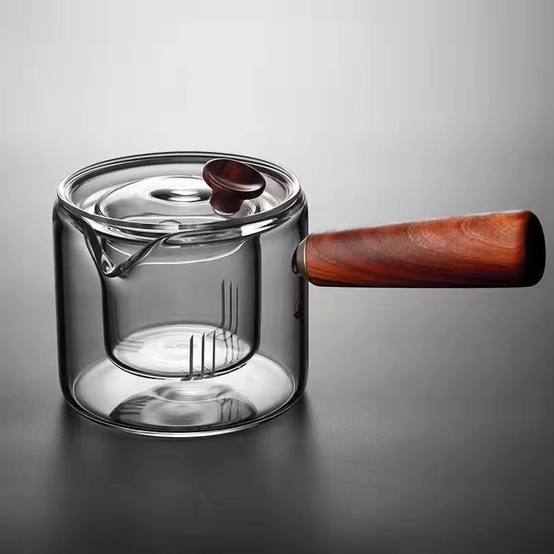 Ấm trà thủy tinh dày chịu nhiệt Borosilicate cao 500ml Bộ trà Kung Fu tay cầm bên hông