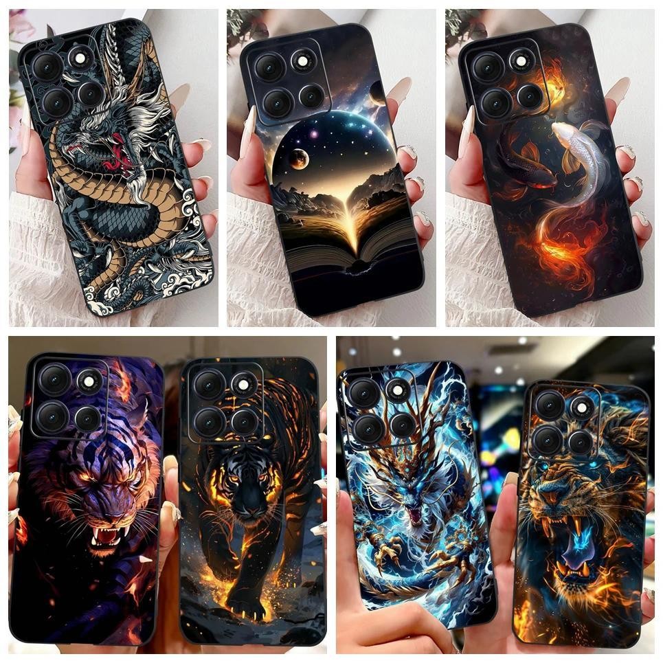 Ốp điện thoại in hình rồng sư tử hổ 2D cho Motorola Moto G86 Power Moto G56 G66j G66y Ốp lưng silicon mềm màu đen