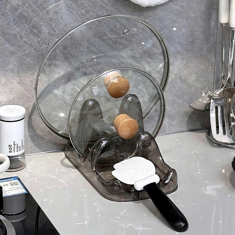 Giá Đỡ Úp Nắp Nồi 3 Ngăn Chữ U - Kệ Gác Để Nắp Vung Xoong Nồi Thìa Đũa Bằng Nhựa Chống Trượt Cao Cấp AMIZIN