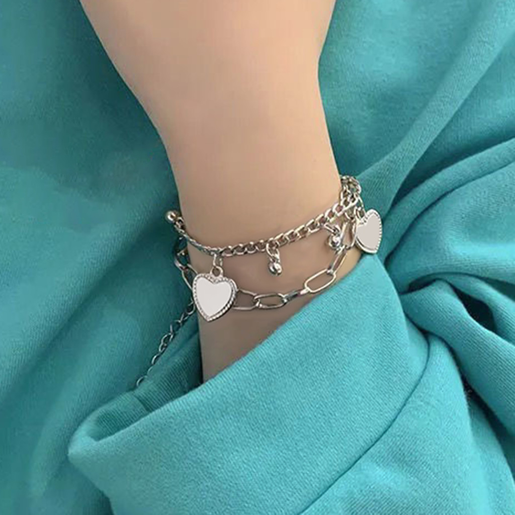 Vòng tay mặt dây chuyền hai lớp lấp lánh, dễ điều chỉnh - Trang sức thời trang cho nữ