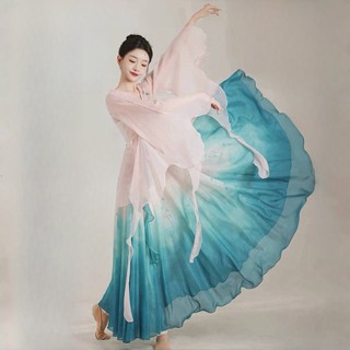 Trang phục khiêu vũ cổ điển Cơ thể Rhyme Begonia Hoa Gradient gạc Top Thanh lịch lớn Váy xoay lớn Trung Quốc Khiêu vũ thực hành Trang phục-la