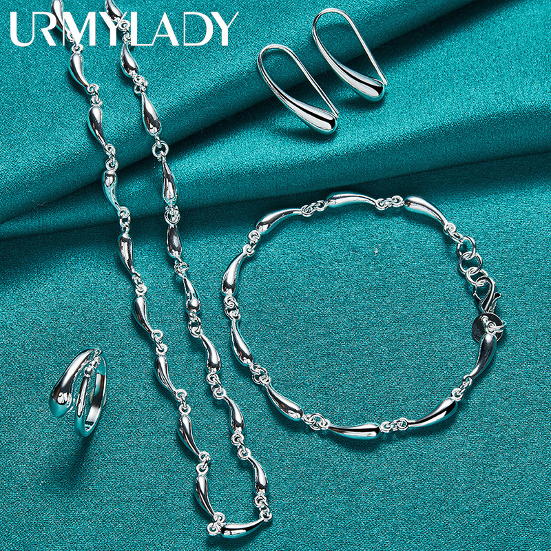 URMYLADY - Bộ trang sức bạc 925 dành cho nữ gồm vòng tay thiết kế giọt nước, phụ kiện vòng cổ và bông tai cao cấp