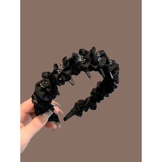 Băng đô màu đen với kim cương giả và răng xếp li, thiết kế chống trượt - Size 25.6.30
