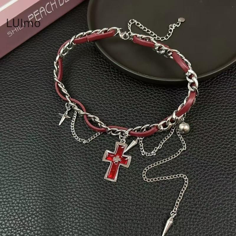 Trang sức LUImo - Dây chuyền Gothic tối punk vintage, đính hạt gai đinh tán hai lớp cho nữ