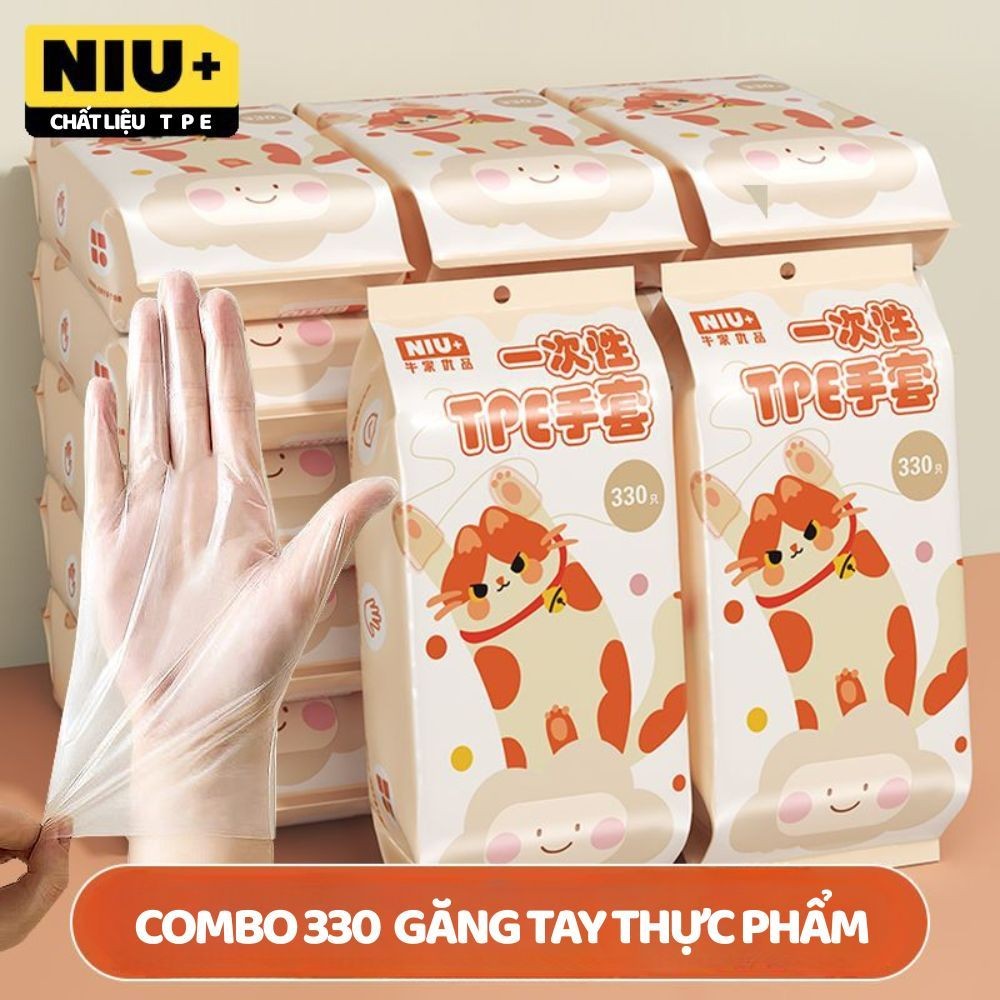 Túi 330 găng tay TPE Siêu dai làm bếp nấu ăn dùng 1 lần tiện dụng, găng tay rửa chén bát đa năng Dinohome
