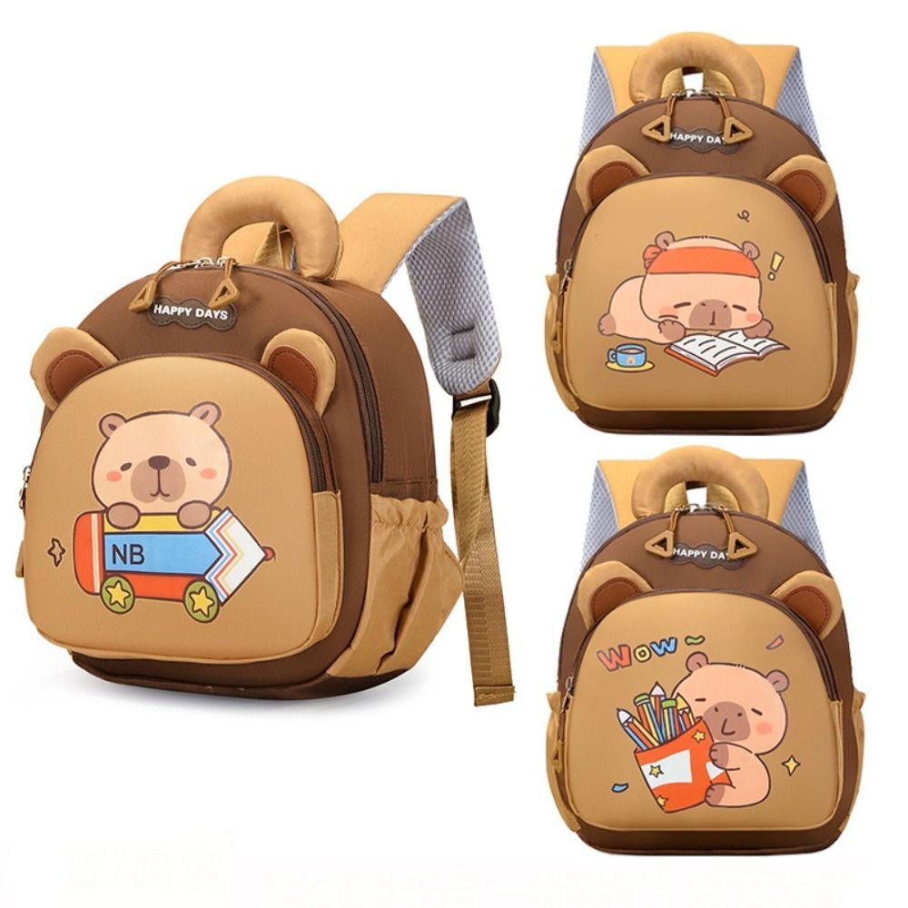 Ba lô HOBBYIN Capybara, Túi đi học Capybara Nylon dung tích lớn, Ba lô mẫu giáo nhiều túi nhẹ hoạt hình Kawaii
