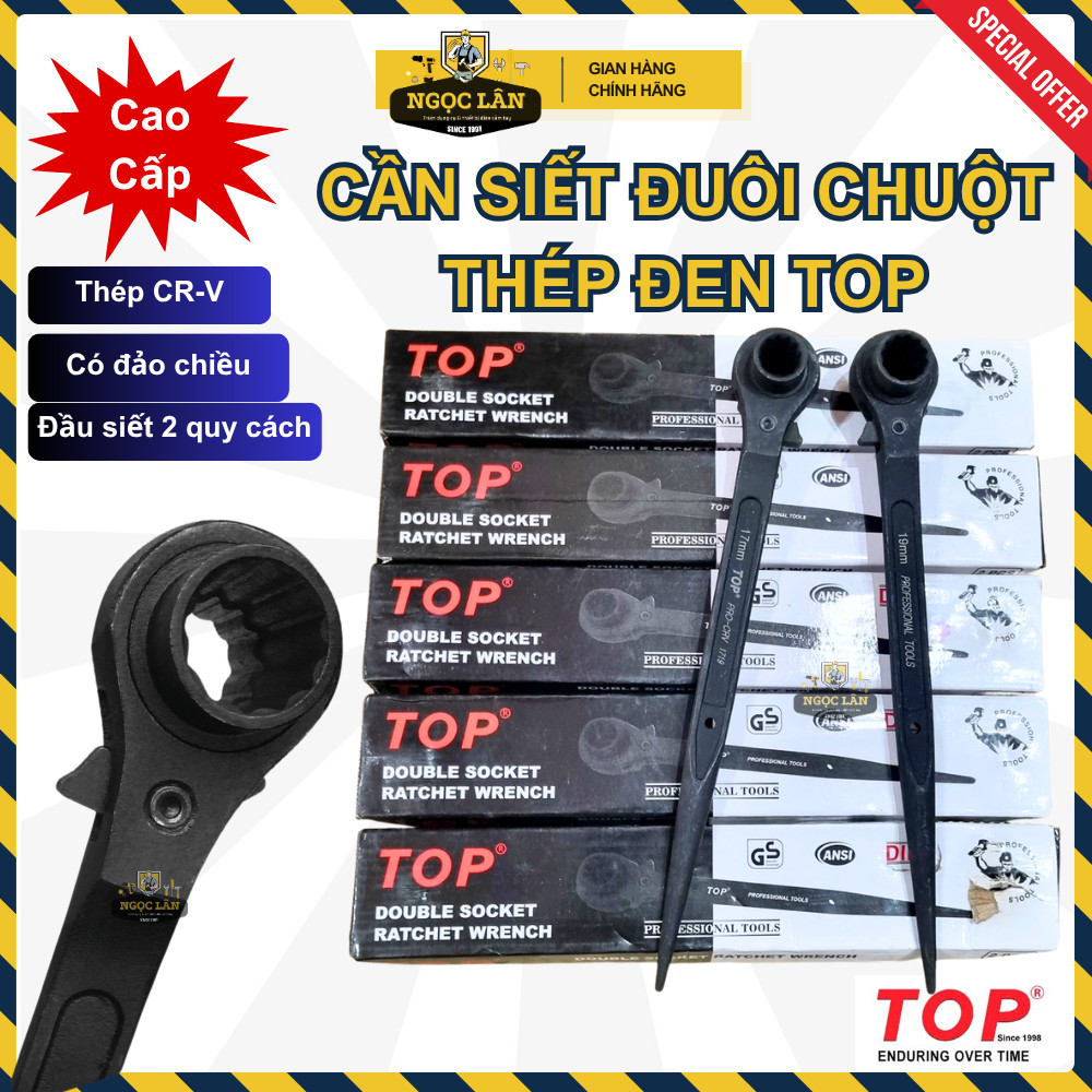 [Chính hãng TOP] Cờ lê đuôi chuột, cần siết 2 đầu TOP thép CR-V đen 10-32mm có đảo chiều cao cấp