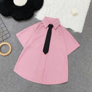 Áo Sơ Bigsize Nữ Tay Ngắn  Kèm Cà Vạt đi học, đi làm  văn phòng, lịch sự, vải mềm mát, ít nhăn- SM1T + Cà Vạt
