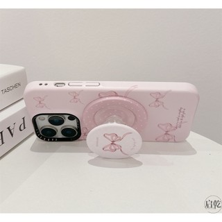 Ốp điện thoại giá đỡ từ tính toàn màn hình màu hồng sang trọng phù hợp cho iPhone16 15 14 13 Pro max bảo vệ camera chống sốc chống rơi mặt sau cứng