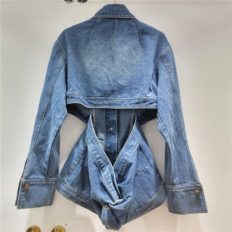 Mùa Thu 2025 Áo Khoác Denim Nữ Eo Nẹp, Tay Dài, Phong Cách Thời Trang Mới Mẻ