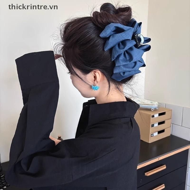 THI Thời Trang Denim Xanh Lấy Kẹp Xếp Ly Vuốt Tóc Mặt Sau Lớn Của Kẹp Dành Cho Nữ Bé Gái Mũ Phụ Kiện Tóc VN