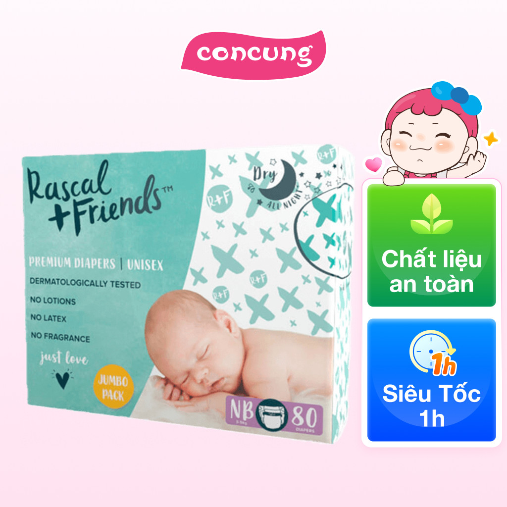 Bỉm/Tã dán sơ sinh Rascal & Friends NB dưới 5kg 80 miếng - concung ...