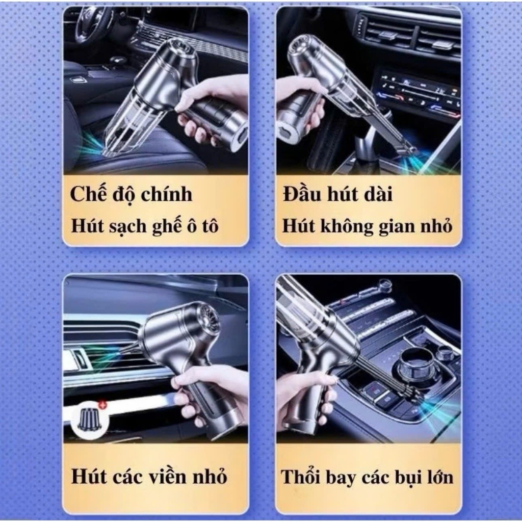Máy hút bụi không dây mini, công suất lớn – chuyên dụng cho ô tô, giường nệm, lông chó mèo, tiện lợi gọn gàng