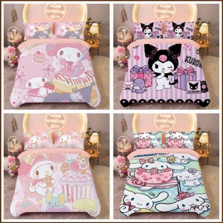 SQ2 Sanrio Kuromi Melody Cinnamoroll 3in1 Bộ chăn ga gối ga trải giường Vỏ chăn phòng ngủ Bộ đồ giặt QS2