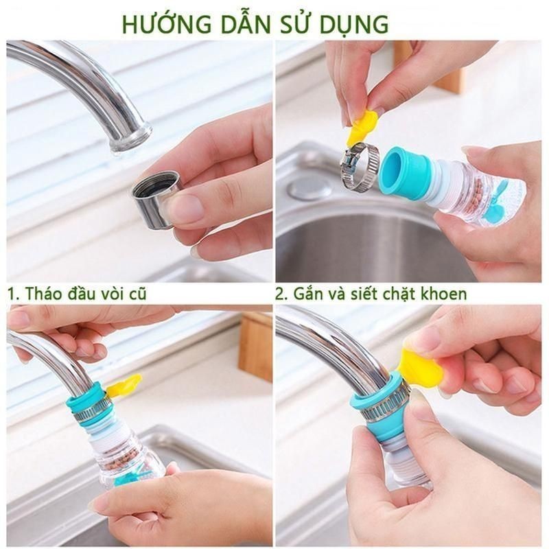 Combo 5 Đầu Vòi Chống Bắn Nước Có Bộ Lọc Xoay 360 Độ Và Kéo Dài 12 cm Cho Phòng Bếp Nhựa ABS/PVC