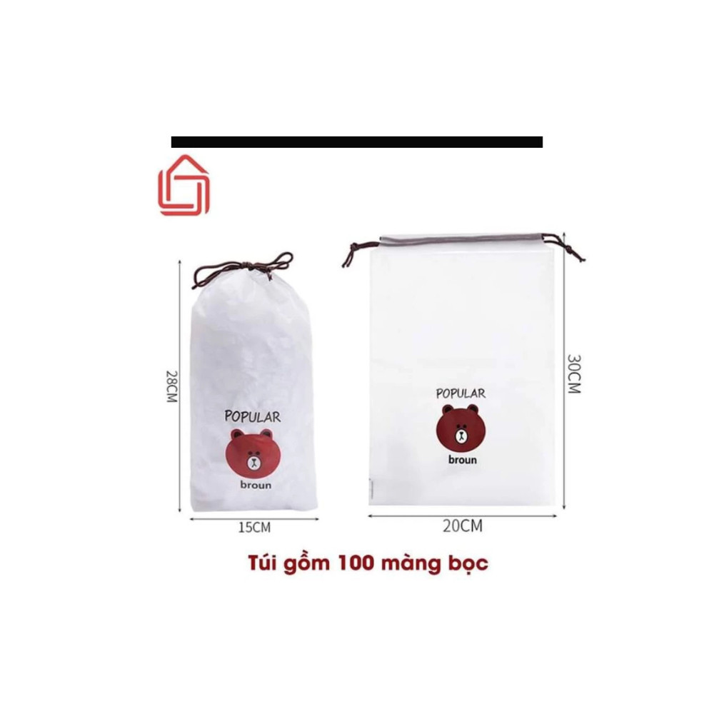 Combo 5 Bịch Màng Bọc Thực Phẩm Co Giãn Tái Sử Dụng - Set 100 Túi Gấu Bọc Thức Ăn Đa Năng | DT006