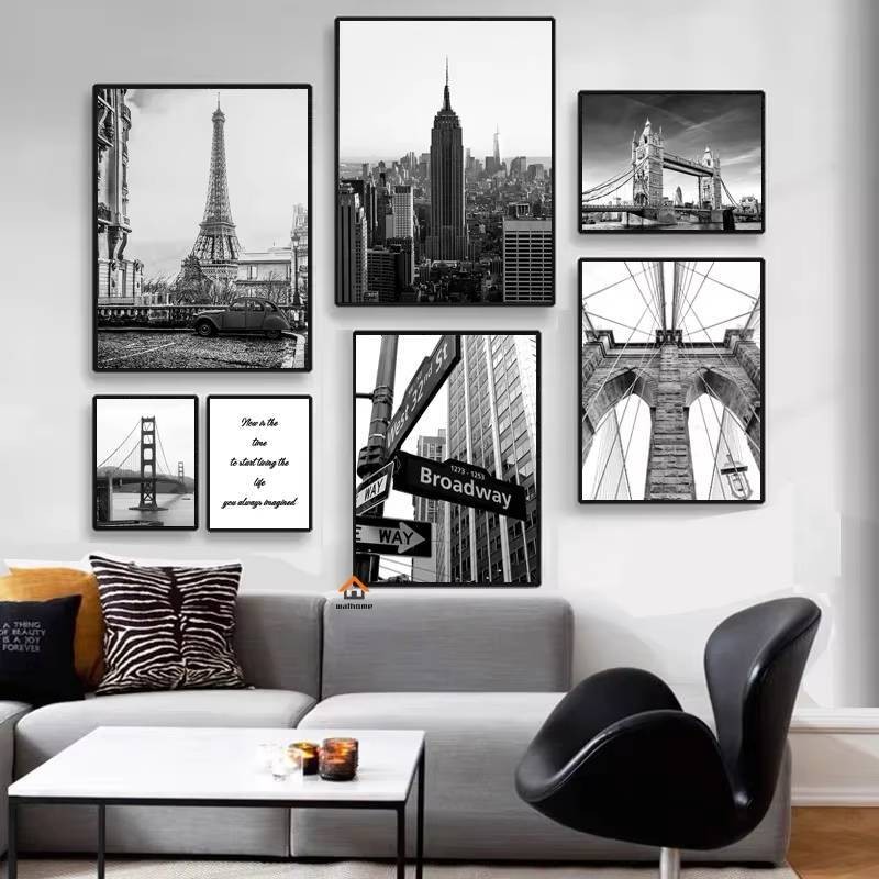 Hiện Đại New York London Paris Sydney Thành Phố Cột Mốc Phong Cảnh poster canvas Tranh Treo Tường Nghệ Thuật Hình Đen Trắng Trang Trí Phòng Nhà
