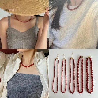 Dây chuyền mã não đỏ tự nhiên, vòng hạt tròn nhẹ nhàng sang trọng dành cho phụ nữ
