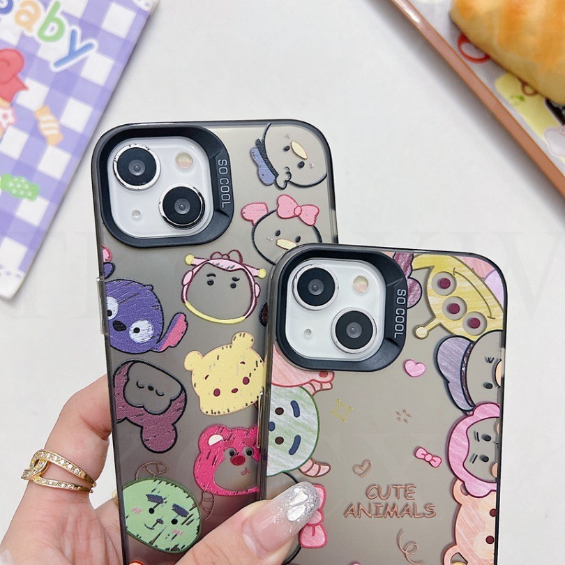 Ốp điện thoại mạ điện mờ màu trơn cho OPPO A60 A12e A7 AX7 A5S AX5S A3S A77S A1K F5 F7 F1S F11 F19 F17 Pro Reno 7 Vỏ mềm bảo vệ ống kính động vật dễ thương của Disney