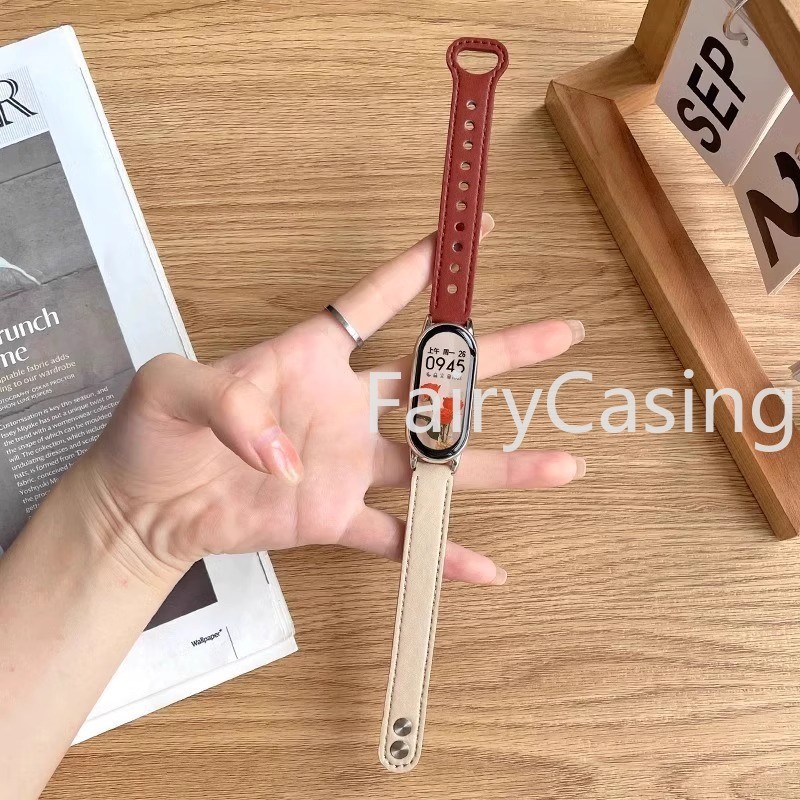 Dây Da Kinh Doanh Thời Trang Cho Xiaomi Mi Band 10 9 8 NFC Vòng Tay Cho Mi Band 10 Phụ Kiện Dây Đeo Tay Thay Thế