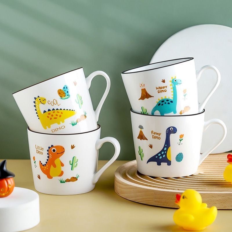 Ly Sứ Hình Khủng Long Dino 350ml Dễ Thương Cho Bé - Cốc Sứ Cafe Vui Nhộn Bữa Sáng Văn Phòng
