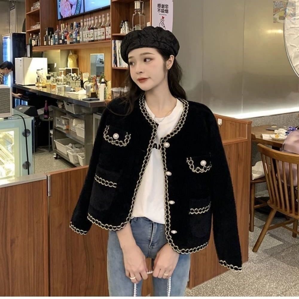 (HÀNG QUẢNG CHÂU LOẠI 1) Áo khoác cardigan dạ lông thỏ phối viền ngọc đính cúc sang chảnh (FREESHIP) BA SP24