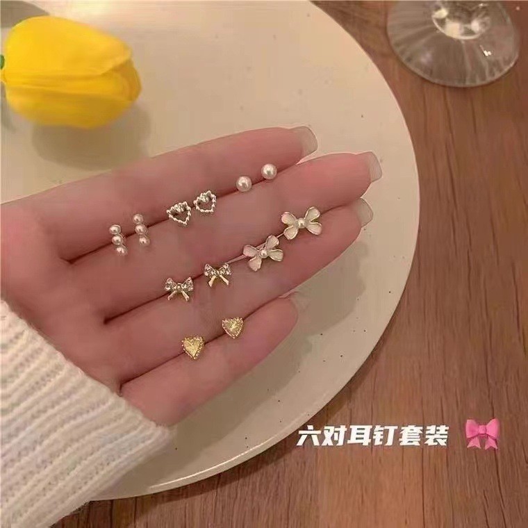 Bộ sáu mảnh S925 Bạc Bướm Ngôi Sao Bộ Bông Tai Nữ Thời Trang Độc Đáo