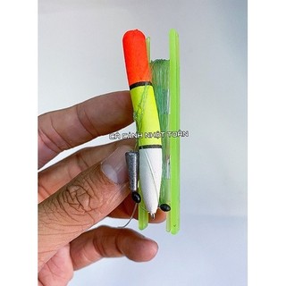 Phao mút+ dây cước + 2 lưỡi + chí + chặn hạt câu cá