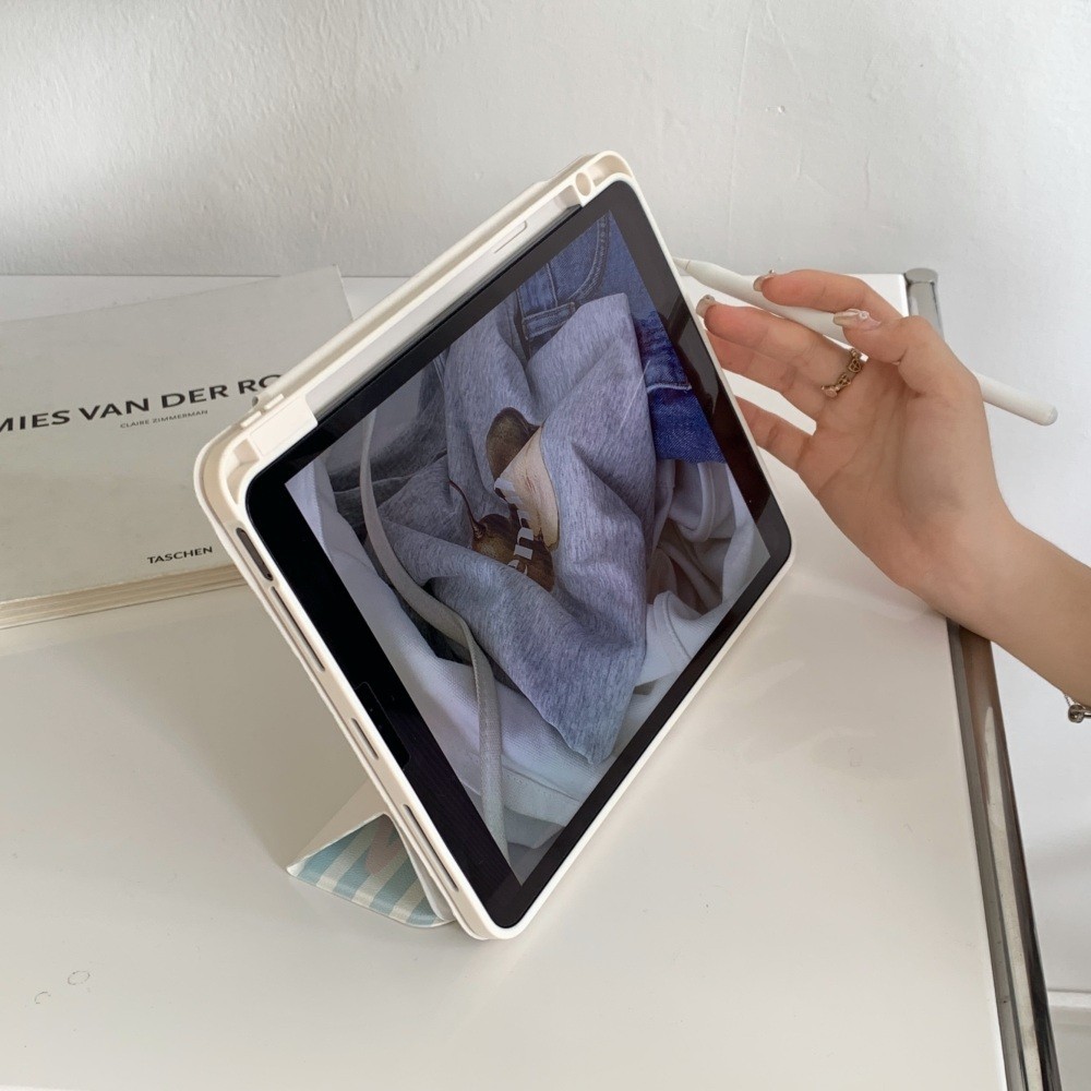 Vỏ Có Thể Tháo Rời Cho Mini6 Mini7 iPad 5 6 7 8 9 10th 11th A16 Air2 Air4 Air5 Air6 10.9 "Pro11 Pro12,9 2018 Air M2 Pro M4 11 13 2024 Bao Da Họa Tiết Chó Màu Xám
