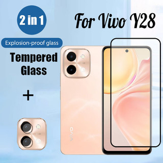 Kính cường lực bảo vệ màn hình Vivo Y28 2 trong 1 cho Vivo Y38 Y18 Y03 Y27 Y27s Y17s Y36 4G 5G Phim bảo vệ kính chống va đập + Phim ống kính máy ảnh