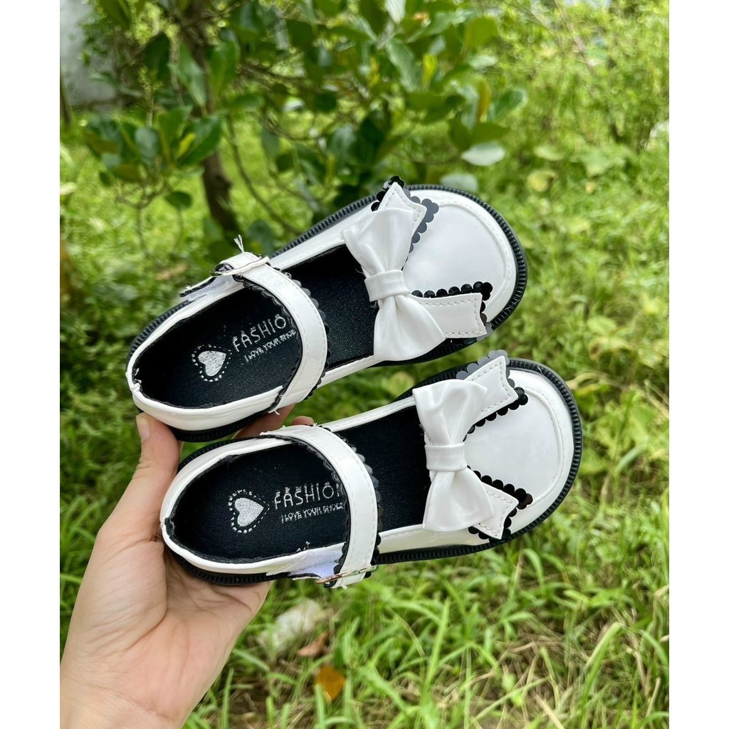 giày búp bê bé gái giày bệt cho bé da bóng êm chân chống trượt nơ xinh xắn có quai dán QCCC có hộp  9901 ( ảnh thật )